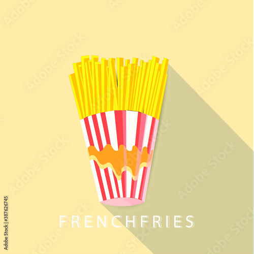 Vector french fries background. Fast food is delicious. backdrop and shadow. design esp10.