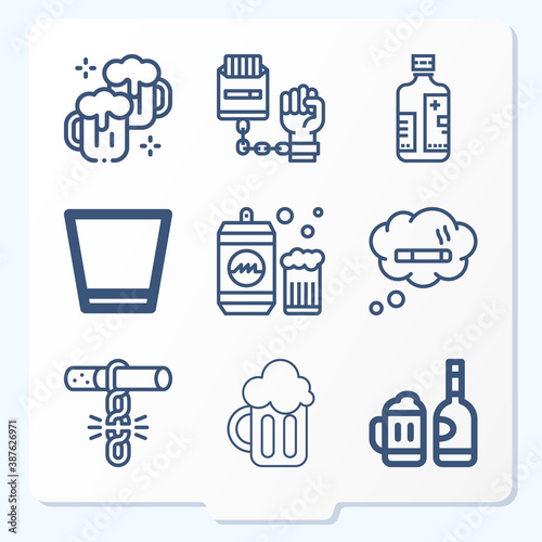 Simple set of 9 icons related to alcoholism