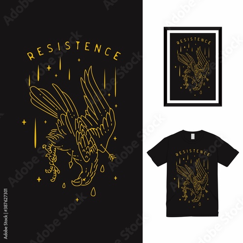 Bird Fallen Monoline T shirt Design