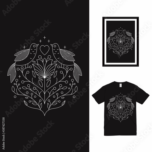 Bird Love Monoline T shirt Design