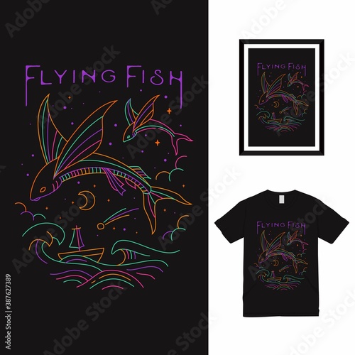 Flying Fish Monoline T shirt Design