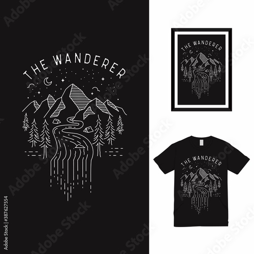 The Wanderer Mountain Monoline T shirt Design