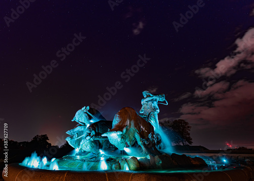 Gefion fountain in Copenhagen at night  photo