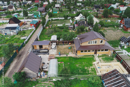 Aerial Townscape of Suburban Village Cheremushki located in Northwestern Russia on the Kola Peninsula near the town Kandalaksha