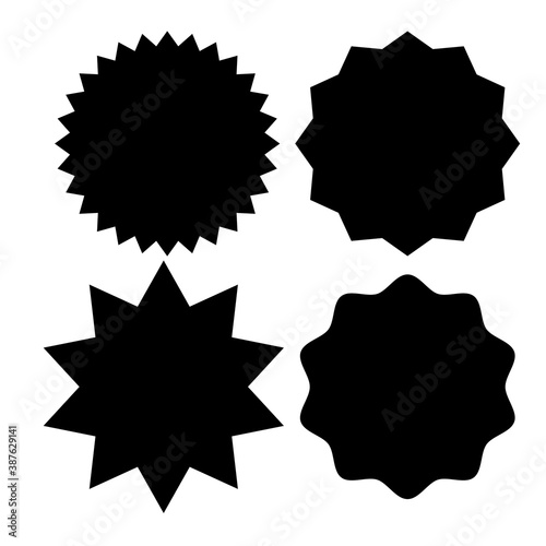 Set of black blank labels various shape isolated on white. Vector illustration 