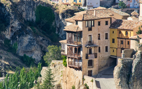 Casas colgadas de Cuenca con sus balcones de madera con vistas sobre las hoces del rio Huecar. Siglos XIII y XV photo