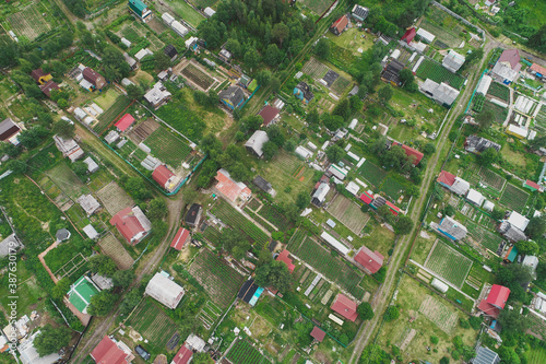 Aerial Townscape of Suburban Village Sosnoviy Bor located in Russia near the town Kandalaksha