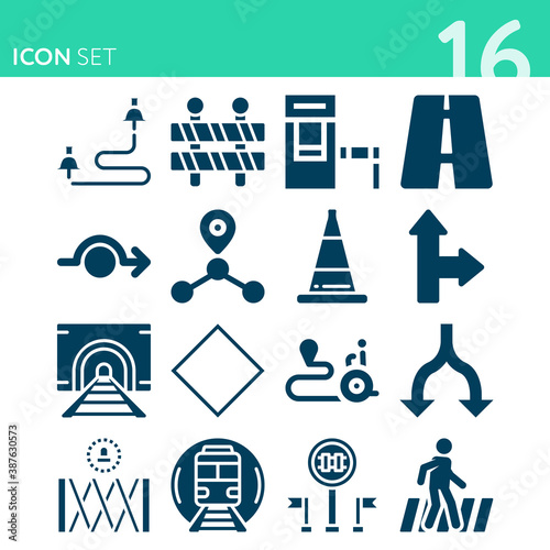 Simple set of 16 icons related to crossing