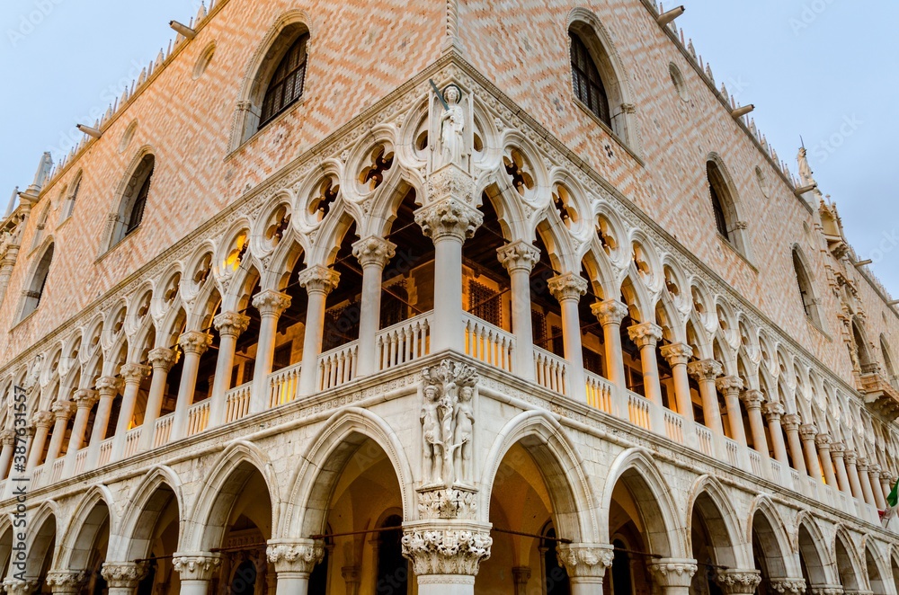 Close up of Doge's Palace or Palazzo Ducale at st mark's square, Venice, Italy.