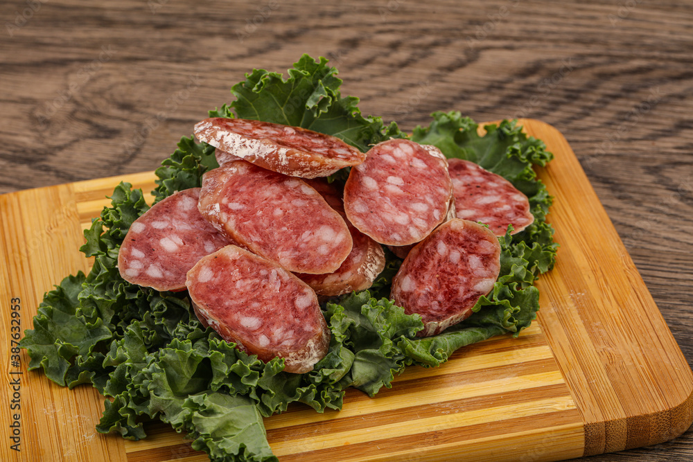 Iberian pork Fuet sausage slices Iberian pork Fuet sausage slices