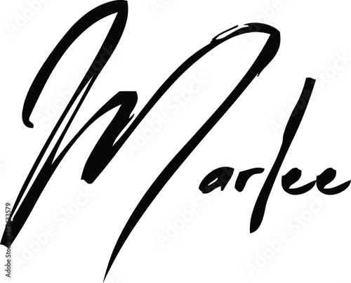 Marlee-Female Name Modern Brush Calligraphy Cursive Text on White Background photo