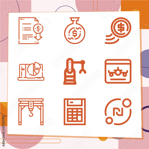 Simple set of 9 icons related to enterprises