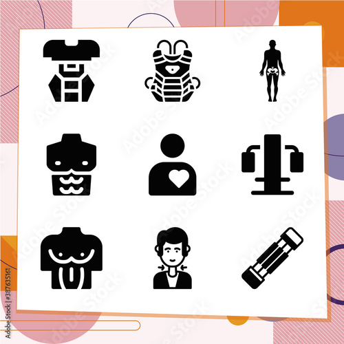 Simple set of 9 icons related to shoulders