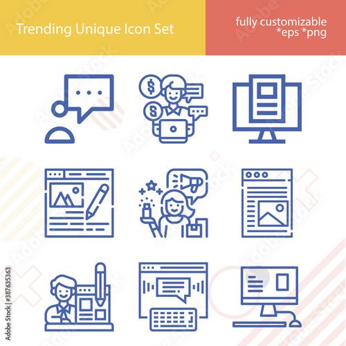 Simple set of blogger related lineal icons.