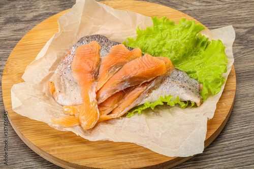 Sliced natural wild trout fillet