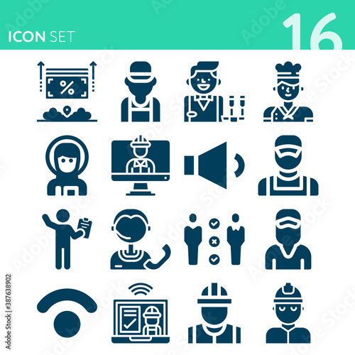 Simple set of 16 icons related to wages