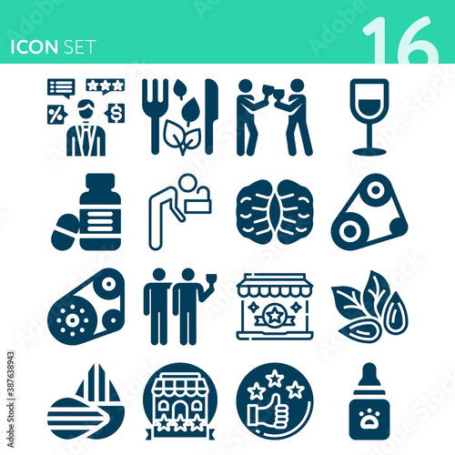 Simple set of 16 icons related to intake