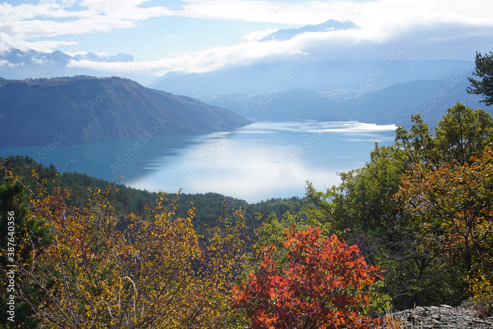 autumn landscape with lake and mountains in the Southern Alps