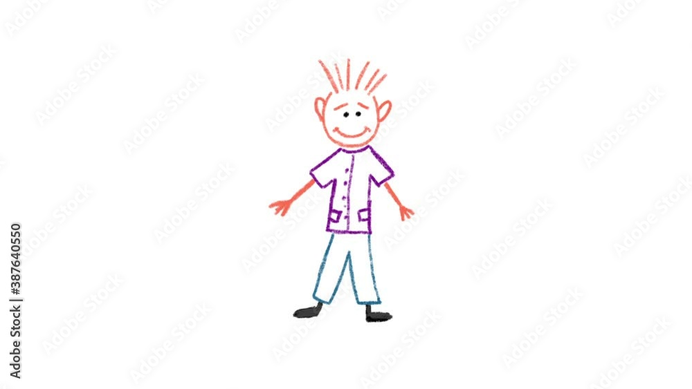 Boy drawn with crayons. Animation on white background Boy drawn with crayons. Animation on white background