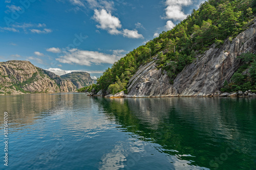 Lysefjord sea mountain fjord view with reflections  Norway