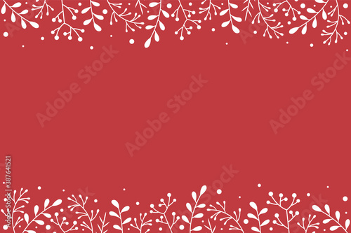 Concept of Christmas card with decorations and copyspace. Xmas wreath with mistletoe branches. Vector
