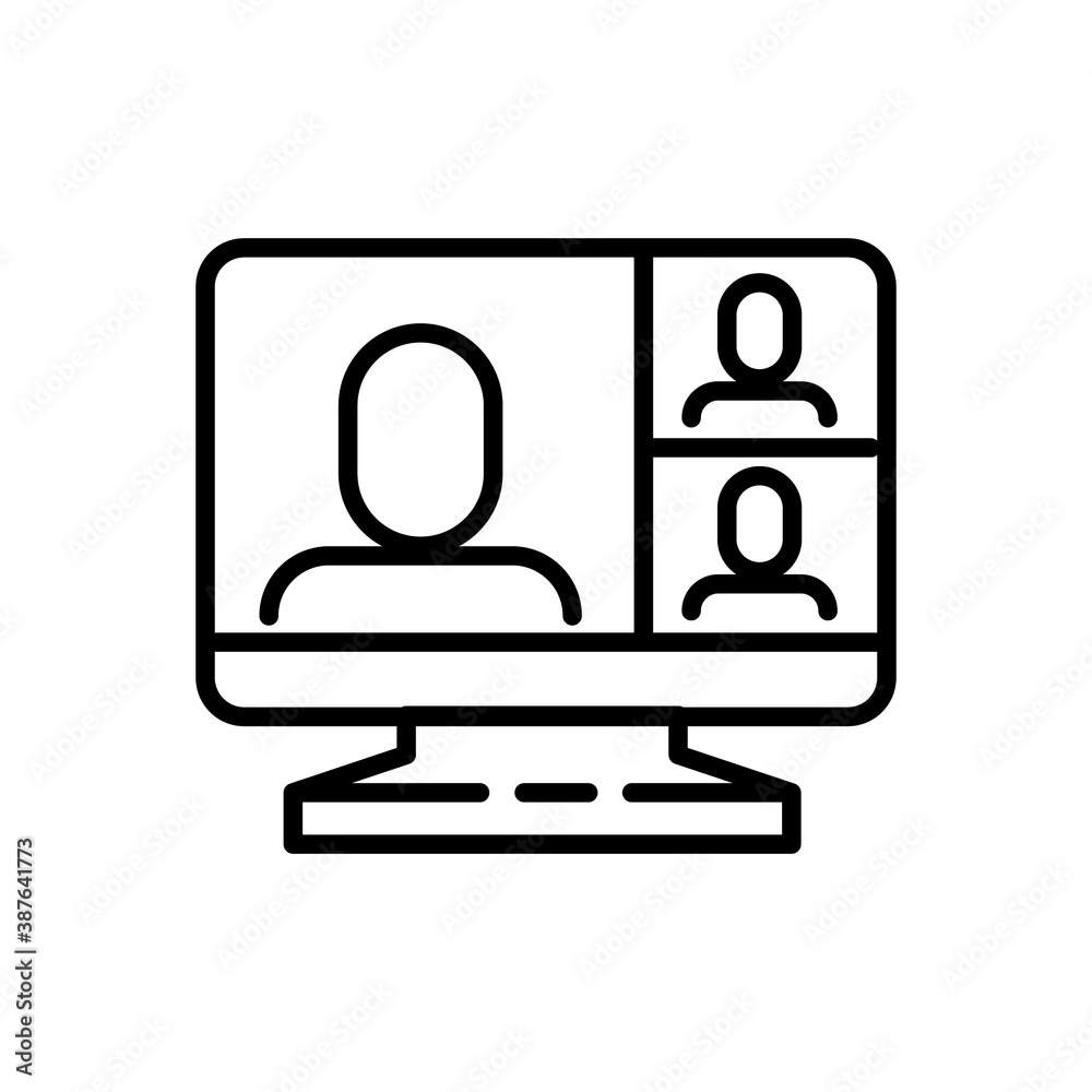 Video conference icon. People on computer screen. Home office symbol. Digital communication. Internet teaching media. Video conference icon. People on computer screen. Home office symbol. Digital communication. Internet teaching media.