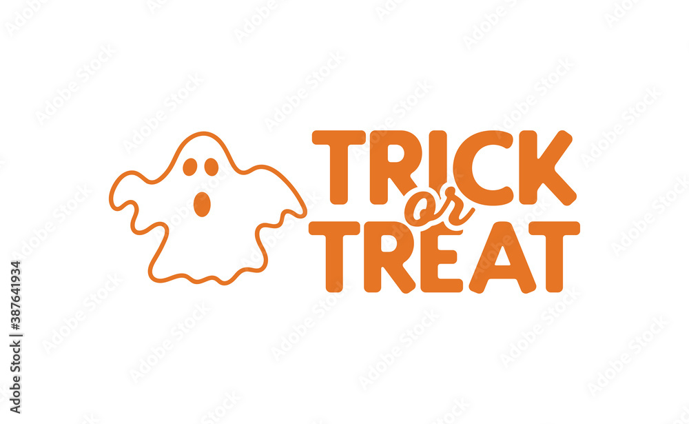 Cute cartoon ghost with trick or treat text design. Funny Halloween illustration. Cute cartoon ghost with trick or treat text design. Funny Halloween illustration.
