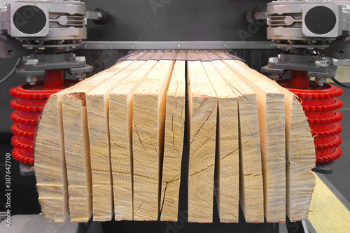 Woodworking Sawmill. sawmill on a wood manufacture. Modern sawmill. Industry sawing boards from logs photo