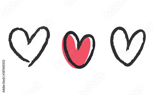 Hand drawn hearts, love icon symbols. Heart doodles. Hand drawn valentine's day design.