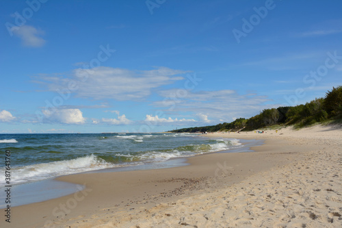 view of an empty beach in Kołobrzeg in Poland