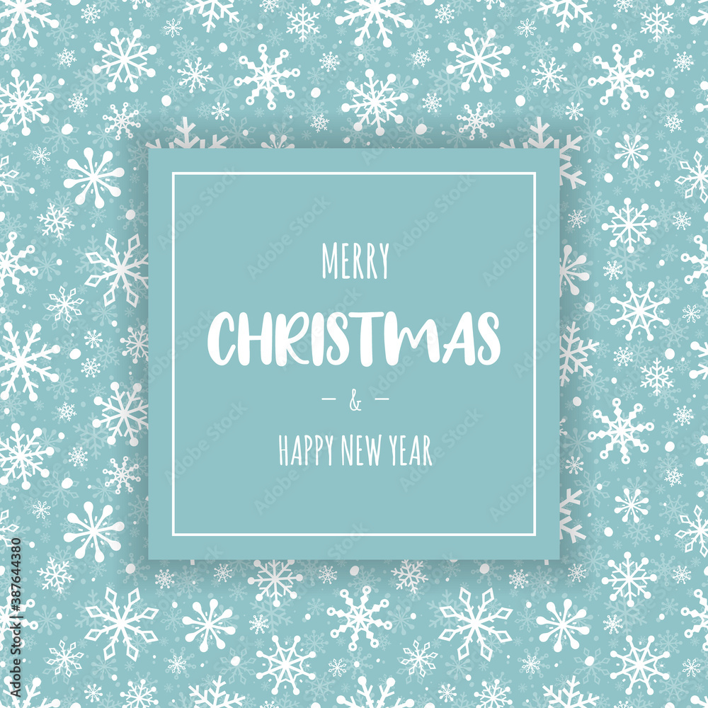 Christmas background with festive snowflakes and wishes. Design of Xmas greeting card. Vector