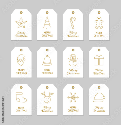 Set of simple Christmas present tags with wishes. Vector