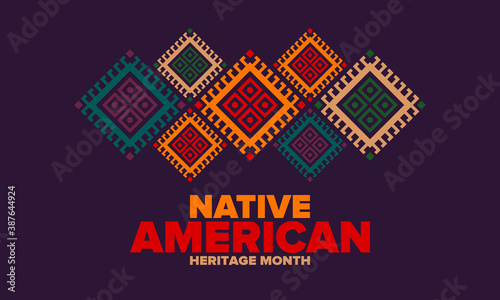 Native American Heritage Month in November. American Indian culture. Celebrate annual in United States. Tradition pattern. Poster, card, banner and background. Vector ornament, illustration