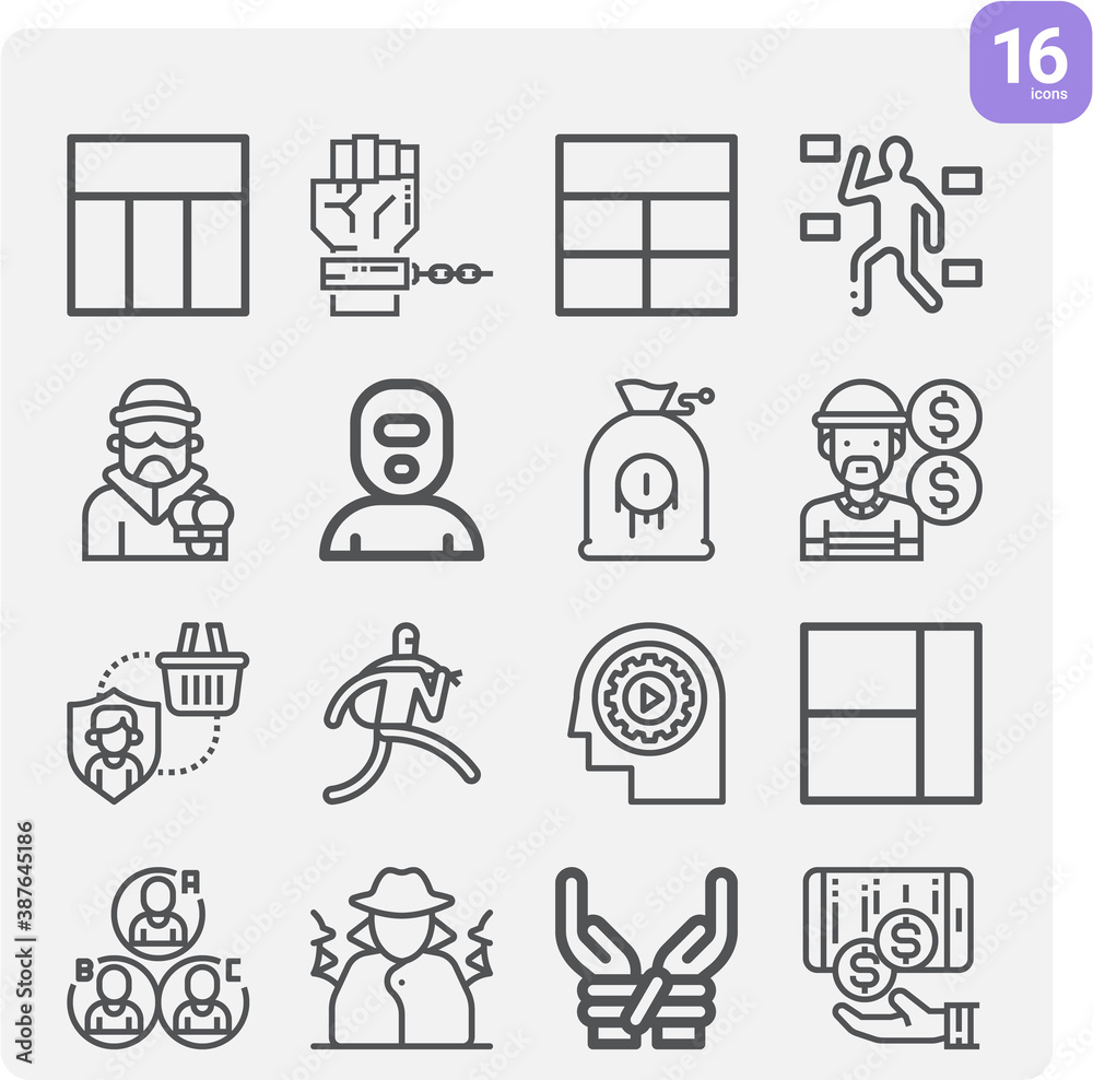 Simple set of offence related lineal icons. Simple set of offence related lineal icons.