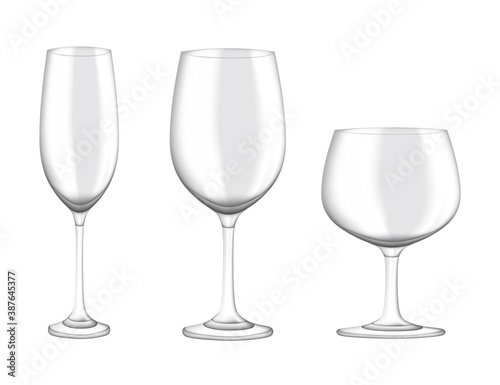 Transparent realistic set of wine glass vector illustration on white background