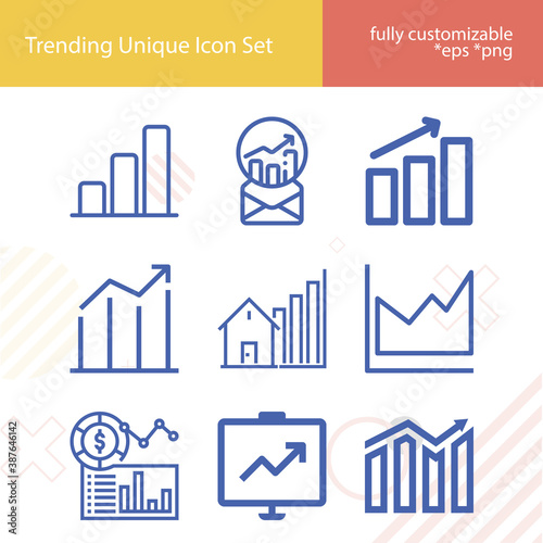 Simple set of stats related lineal icons.