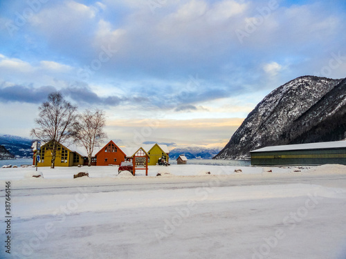 Vik Skisenter, Røysane, Norway. Wonderful view of Sognefjord in winter. photo