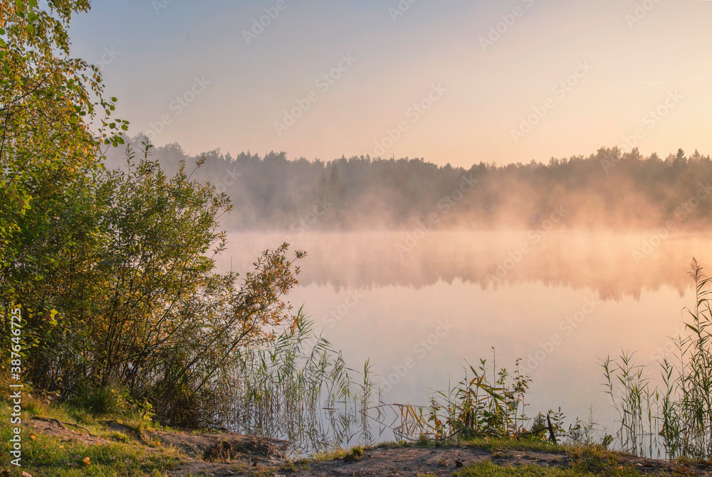 foggy misty lake