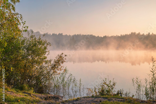 foggy misty lake