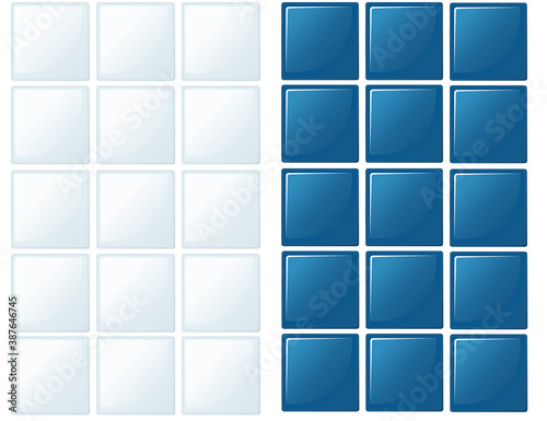 Blue and white simple ceramic tiles flat vector illustration on white background