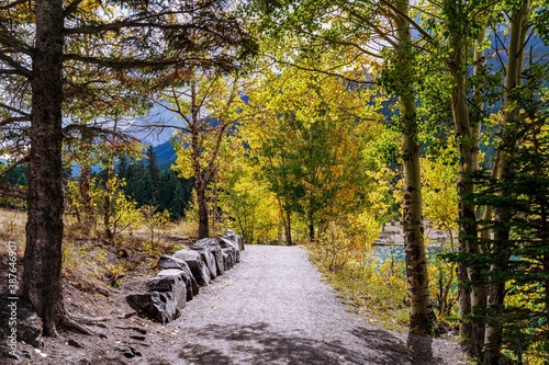 A walk along the trail around Quarry Lake in Canmore, Alberta, Canada photo