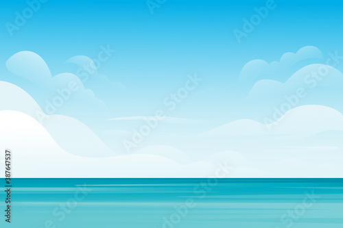 Blue sea or ocean landscape summer day with cloud flat vector illustration © An-Maler