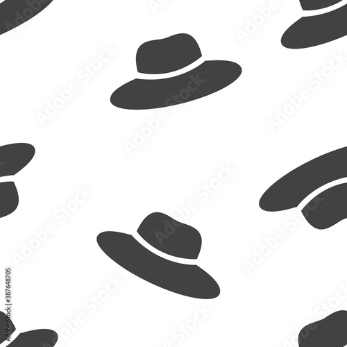 Vector icon hat with brim seamless pattern on a white background.