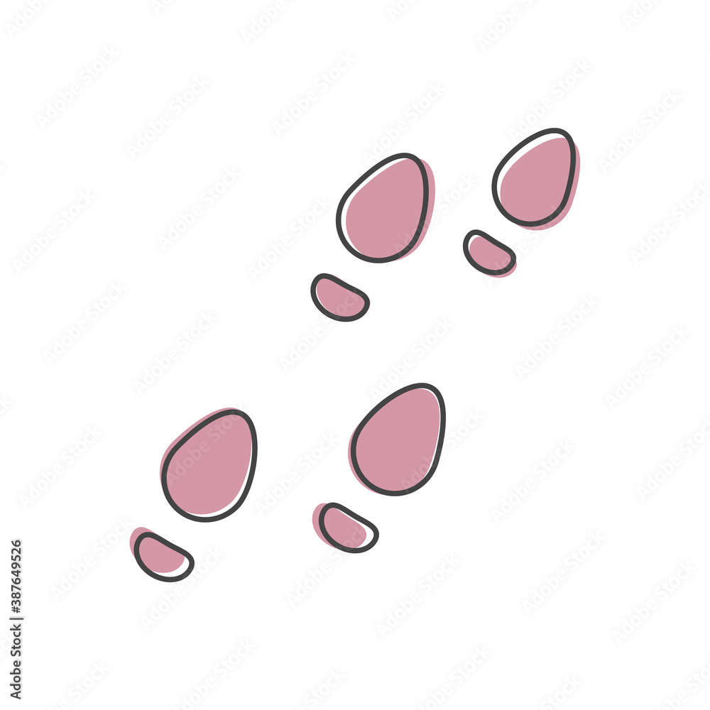 Vector image of shoes tracks, imprint of shoe cartoon style on white isolated background.