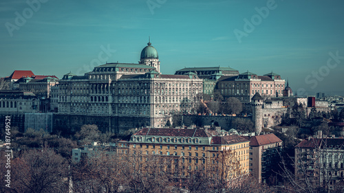 Panorama of Buda side and Royal Palace on the top. Budapest, Hungary photo