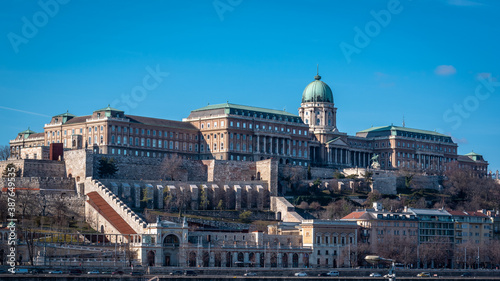 Panorama of Buda side and Royal Palace on the top. Budapest, Hungary