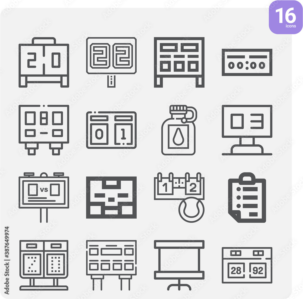 Simple set of scoreboard related lineal icons.