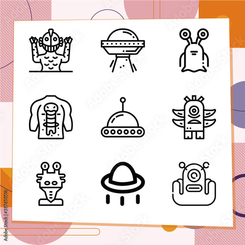 Simple set of 9 icons related to hypothetical creature