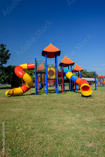 Playground in the park with blue sky