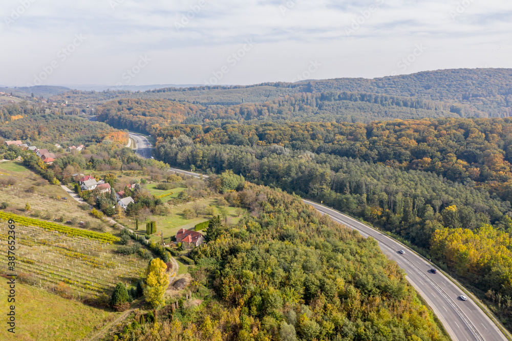 Drone photo of the road leading to City Zalaegerszeg from West, Hungary